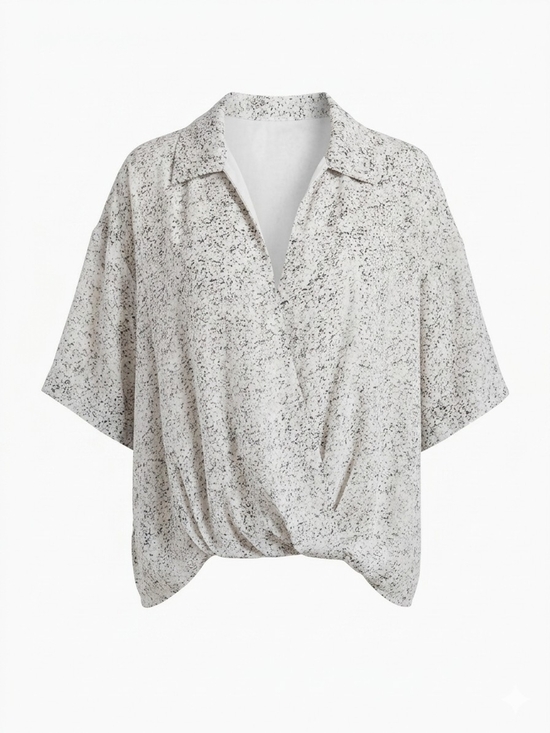 Calvin Klein Tops - Calvin Klein Cream and Black Speckled Twist-Hem Short-Sleeve Blouse